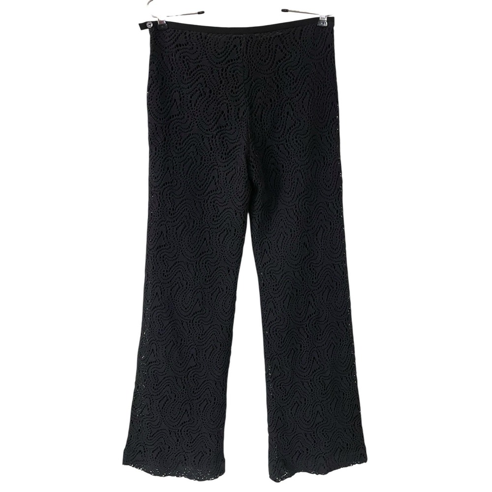 Trina Turk Black Crochet Lace Overlay Wide Leg‎ Pant Beach Fairy Grunge Boho 2